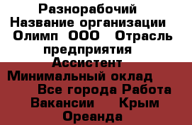 Разнорабочий › Название организации ­ Олимп, ООО › Отрасль предприятия ­ Ассистент › Минимальный оклад ­ 25 000 - Все города Работа » Вакансии   . Крым,Ореанда